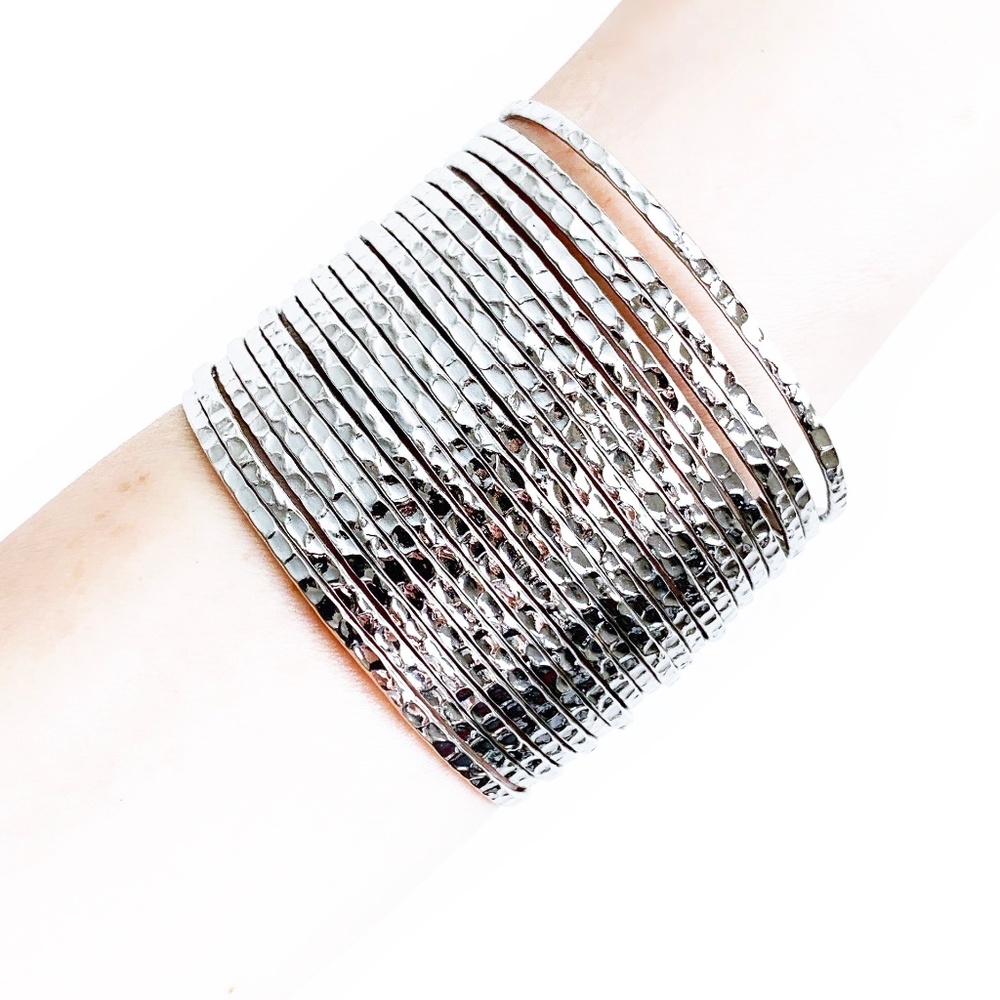 Bundle! Two Silver Tone Hammered Cuff Bracelets - image 1